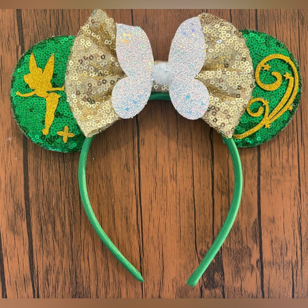Green Sequin Fairy Headband with Gold Bow